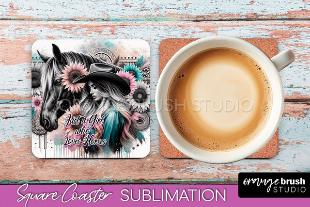 Western Coaster Sublimation - Cowgirl Square Coaster PNG Sublimation OrangeBrushStudio 
