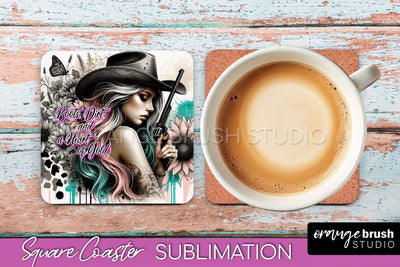 Western Coaster Sublimation - Cowgirl Square Coaster PNG Sublimation OrangeBrushStudio 