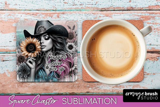 Western Coaster Sublimation - Cowgirl Square Coaster PNG Sublimation OrangeBrushStudio 