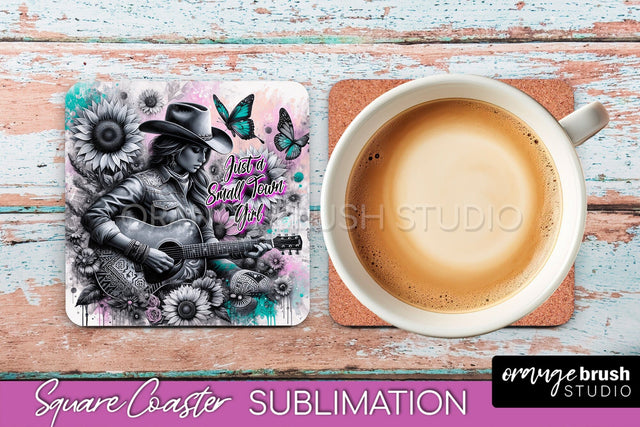 Western Coaster Sublimation - Cowgirl Square Coaster PNG Sublimation OrangeBrushStudio 