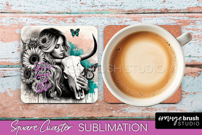 Western Coaster Sublimation - Cowgirl Square Coaster PNG Sublimation OrangeBrushStudio 