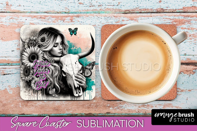 Western Coaster Sublimation - Cowgirl Square Coaster PNG Sublimation OrangeBrushStudio 