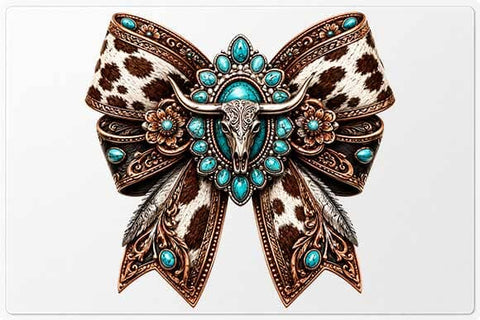 Western Cow Print Bow PNG | Turquoise Longhorn Sublimation PNG SVG BillahCrafts 