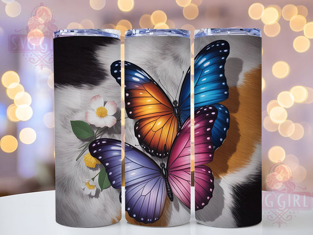 Western Cow Print Butterfly Tumbler, Boho Butterfly Tumbler, Western Cow Wrap, Colorful Butterfly Wrap, Rustic Boho Wrap, Sublimation Design, Trendy Gift Idea Sublimation SvggirlplusArt 