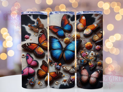 Western Cow Print Butterfly Tumbler, Boho Butterfly Tumbler, Western Cow Wrap, Colorful Butterfly Wrap, Rustic Boho Wrap, Sublimation Design, Trendy Gift Idea Sublimation SvggirlplusArt 