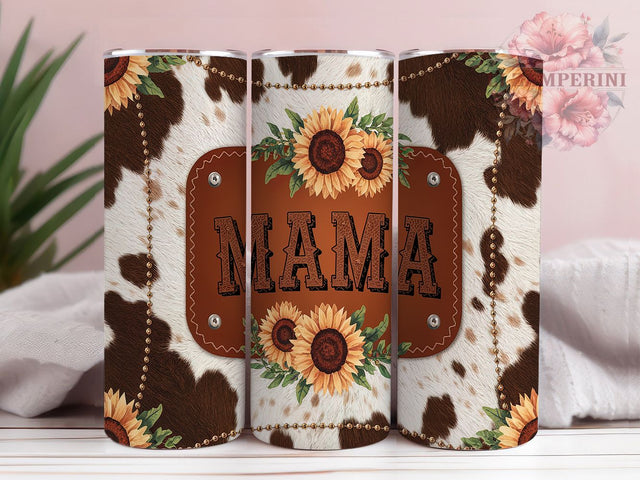 Western Cow Print Mama Rustic Sunflower Tumbler, Cow Print Tumbler, Rustic Sunflower Tumbler, Mama Tumbler, Farmhouse Tumbler, 20oz Sublimation Wrap, Country Girl Tumbler Sublimation Li Zamperini 