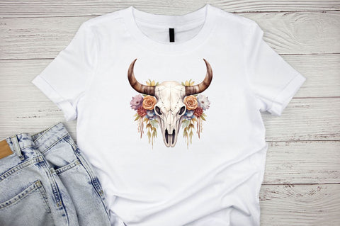 Western Cow Skull Watercolor Bundle Sublimation Designangry 