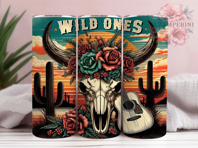 Western Cow Skull Wild Ones Tumbler, Wild Ones Cow Skull, Rustic Skull Design, Boho Western Tumbler, Cow Skull Wrap, Western Drinkware, Skull and Bones Tumbler Sublimation Li Zamperini 