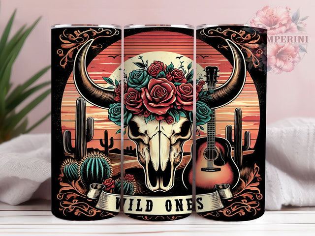 Western Cow Skull Wild Ones Tumbler, Wild Ones Cow Skull, Rustic Skull Design, Boho Western Tumbler, Cow Skull Wrap, Western Drinkware, Skull and Bones Tumbler Sublimation Li Zamperini 