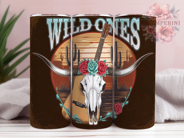 Western Cow Skull Wild Ones Tumbler, Wild Ones Cow Skull, Rustic Skull Design, Boho Western Tumbler, Cow Skull Wrap, Western Drinkware, Skull and Bones Tumbler Sublimation Li Zamperini 