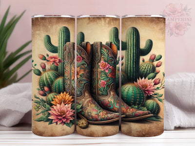 Western Cowboy Boots Cactus 20oz Tumbler Wrap PNG, Boots Cactus Tumbler Png, Straight & Tapered Tumbler Wrap, Instant Digital Download Sublimation Li Zamperini 