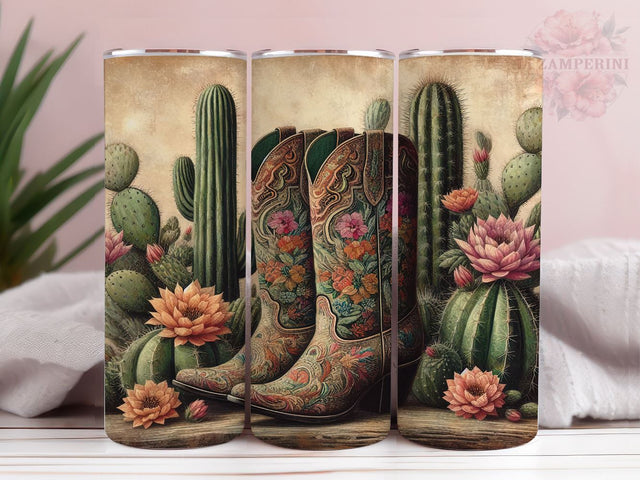 Western Cowboy Boots Cactus 20oz Tumbler Wrap PNG, Boots Cactus Tumbler Png, Straight & Tapered Tumbler Wrap, Instant Digital Download Sublimation Li Zamperini 