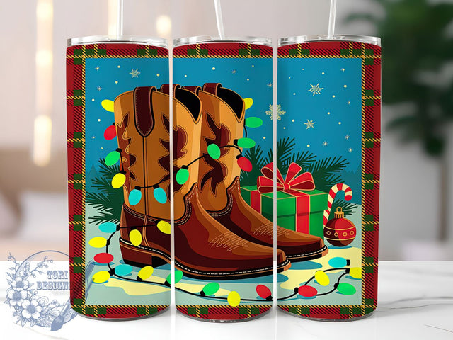 Western Cowboy Boots Christmas Tumbler, Western Holiday Wrap, Rustic Christmas Mug Design, Sublimation Wrap, Country Christmas Drinkware, Western Gift Idea, Festive Cowboy Cup Sublimation ToriDesigns 