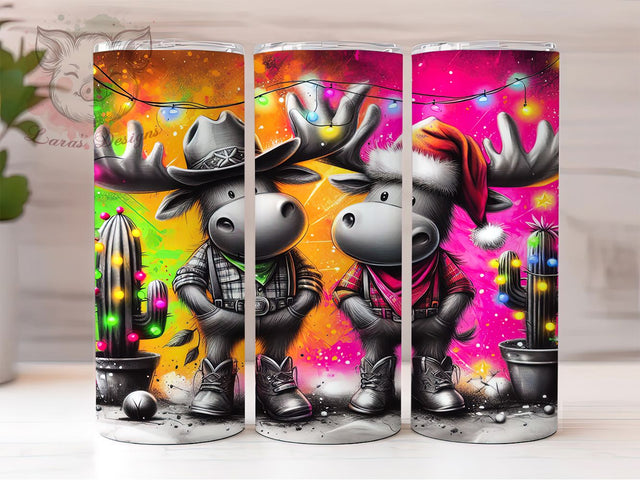 Western Cowboy Christmas Tumbler, Cowboy Holiday Wrap, Cartoon Reindeer Sublimation Design, Cactus Lights Cup, 20Oz Skinny Tumbler Wrap, Country Christmas Mug, Funny Holiday Rodeo Design Sublimation Lara' s Designs 