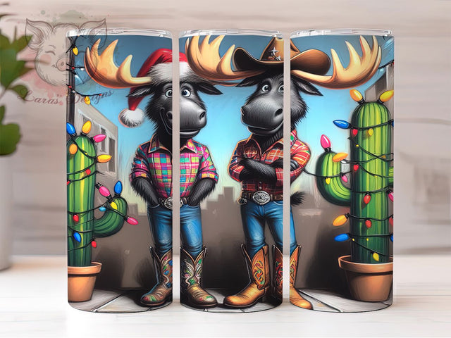 Western Cowboy Christmas Tumbler, Cowboy Holiday Wrap, Cartoon Reindeer Sublimation Design, Cactus Lights Cup, 20Oz Skinny Tumbler Wrap, Country Christmas Mug, Funny Holiday Rodeo Design Sublimation Lara' s Designs 