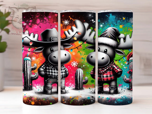 Western Cowboy Christmas Tumbler, Cowboy Holiday Wrap, Cartoon Reindeer Sublimation Design, Cactus Lights Cup, 20Oz Skinny Tumbler Wrap, Country Christmas Mug, Funny Holiday Rodeo Design Sublimation Lara' s Designs 