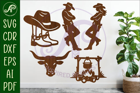Western, Cowboy Cowgirl silhouettes Bundle x 20 SVG APInspireddesigns 