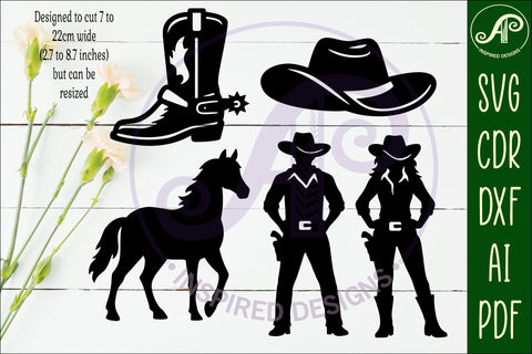 Western, Cowboy Cowgirl silhouettes Bundle x 20 SVG APInspireddesigns 