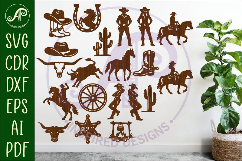 Western, Cowboy Cowgirl silhouettes Bundle x 20 SVG APInspireddesigns 