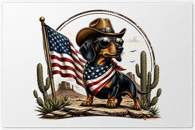 Western Cowboy Dachshund American Flag PNG | Patriotic Dog Digital Download SVG BillahCrafts 