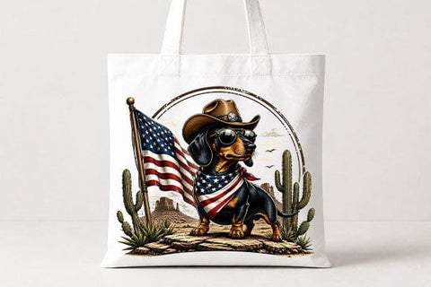 Western Cowboy Dachshund American Flag PNG | Patriotic Dog Digital Download SVG BillahCrafts 