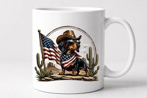 Western Cowboy Dachshund American Flag PNG | Patriotic Dog Digital Download SVG BillahCrafts 