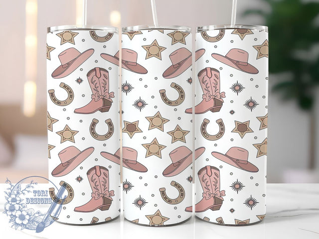 Western Cowboy Pattern 20oz Tumbler, Western Theme, Cowboy Motif, Pattern Design, Rustic Style, Vintage Charm, Skinny Tumbler, Sublimation PNG Sublimation ToriDesigns 