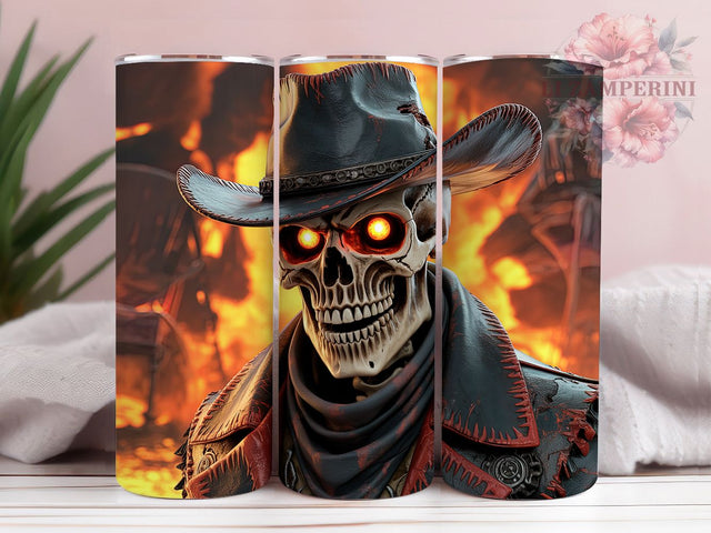 Western Cowboy Skull Skeleton 20Oz Skinny Tumbler Wrap, Western Skeleton Cup, Gothic Cowboy Sublimation, Rodeo Skull Drinkware, Country Western Gift Idea, Digital Cowboy Skeleton Art Sublimation Li Zamperini 