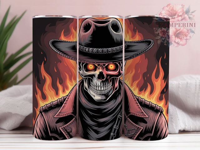 Western Cowboy Skull Skeleton 20Oz Skinny Tumbler Wrap, Western Skeleton Cup, Gothic Cowboy Sublimation, Rodeo Skull Drinkware, Country Western Gift Idea, Digital Cowboy Skeleton Art Sublimation Li Zamperini 
