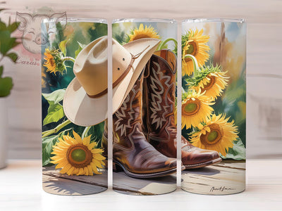 Western Cowboy Sunflower Tumbler, Cowboy Hat, Sunflowers Wrap, Sublimation Art, 20oz Tumbler, Western Theme, Rustic Design Sublimation Lara' s Designs 