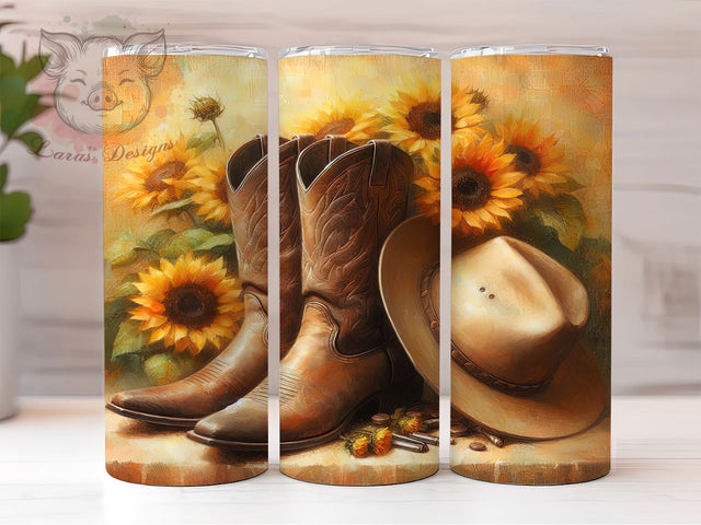 Western Cowboy Sunflower Tumbler, Cowboy Hat, Sunflowers Wrap, Sublimation Art, 20oz Tumbler, Western Theme, Rustic Design Sublimation Lara' s Designs 