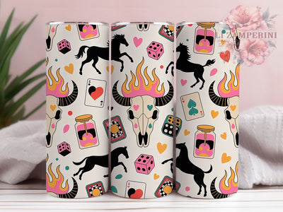 Western Cowboy Valentine Tumbler, Skull Cow Wrap, Rustic Cowboy Love Cup, 20oz Sublimation Wrap, Stylish Western Design Tumbler, Artistic Skull Heart Cup, Whimsical Cowboy Valentine Theme Wrap Sublimation Li Zamperini 