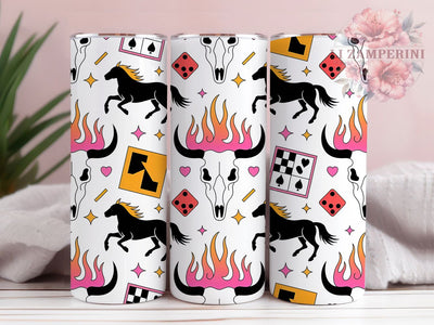 Western Cowboy Valentine Tumbler, Skull Cow Wrap, Rustic Cowboy Love Cup, 20oz Sublimation Wrap, Stylish Western Design Tumbler, Artistic Skull Heart Cup, Whimsical Cowboy Valentine Theme Wrap Sublimation Li Zamperini 