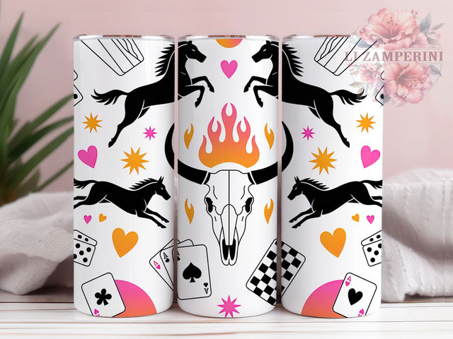 Western Cowboy Valentine Tumbler, Skull Cow Wrap, Rustic Cowboy Love Cup, 20oz Sublimation Wrap, Stylish Western Design Tumbler, Artistic Skull Heart Cup, Whimsical Cowboy Valentine Theme Wrap Sublimation Li Zamperini 