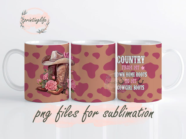 Western Cowgirl Boots and Hat Mug Wrap Design, Instant Digital Design Download Mug Wrap Design, Mug Design PNG Sublimation PrintingLife 