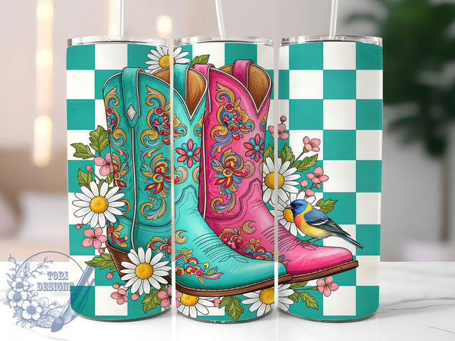 Western Cowgirl Boots Tumbler, Western Floral Tumbler, 20Oz Sublimation, Country Cowgirl Design, Floral Western Printable, Rustic Boots Wrap, Western Cowgirl Aesthetic Sublimation ToriDesigns 