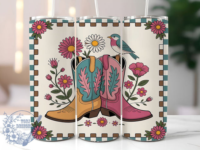 Western Cowgirl Boots Tumbler, Western Floral Tumbler, 20Oz Sublimation, Country Cowgirl Design, Floral Western Printable, Rustic Boots Wrap, Western Cowgirl Aesthetic Sublimation ToriDesigns 