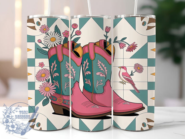 Western Cowgirl Boots Tumbler, Western Floral Tumbler, 20Oz Sublimation, Country Cowgirl Design, Floral Western Printable, Rustic Boots Wrap, Western Cowgirl Aesthetic Sublimation ToriDesigns 