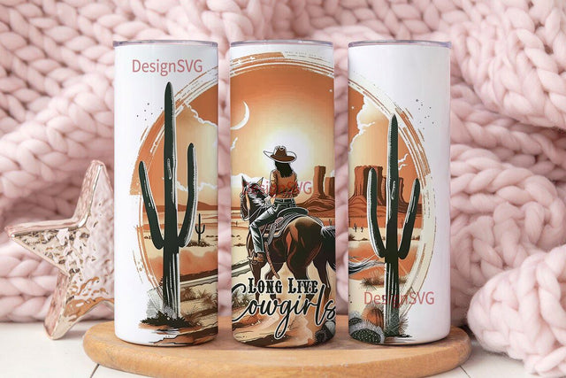 Western Cowgirl, Cactus Desert, Horse 20 oz Skinny Tumbler Sublimation Design Digital Download PNG Sublimation DesignSVG 