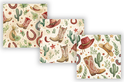 Western Cowgirl Digital Paper Pack, Seamless Watercolor Pattern Bundle, Printable Scrapbook Paper, Bandana Horseshoe Design Collection Digital Pattern FloridPrintables 