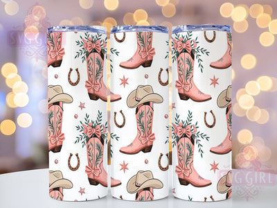 Western Cowgirl Feminine Tumbler, Coquette Style Design, Country Girl Wrap, Boots And Bows Art, Horseshoe Tumbler Design, Western Fashion Cup, Feminine Cowgirl Art Sublimation SvggirlplusArt 
