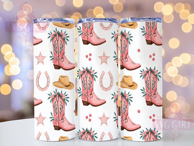 Western Cowgirl Feminine Tumbler, Coquette Style Design, Country Girl Wrap, Boots And Bows Art, Horseshoe Tumbler Design, Western Fashion Cup, Feminine Cowgirl Art Sublimation SvggirlplusArt 