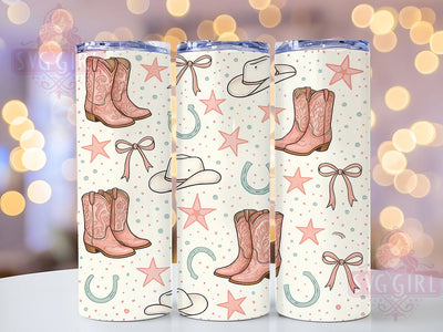 Western Cowgirl Feminine Tumbler, Coquette Style Design, Country Girl Wrap, Boots And Bows Art, Horseshoe Tumbler Design, Western Fashion Cup, Feminine Cowgirl Art Sublimation SvggirlplusArt 