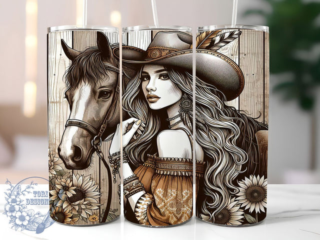 Western Cowgirl Horse Lover Tumbler, Horse Lover Wrap, Western Rodeo Cup, Equestrian Gift, Country Girl Sublimation, Horseback Riding Mug, Rustic Farmhouse Tumbler Sublimation ToriDesigns 