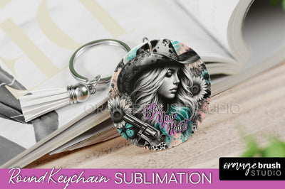 Western Cowgirl Keychain PNG - Inspirational Quote Keychain Sublimation OrangeBrushStudio 