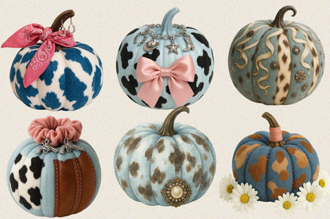 Western Cowhide Blue Coquette Pumpkin Clipart Bundle. Sublimation SVGArt 