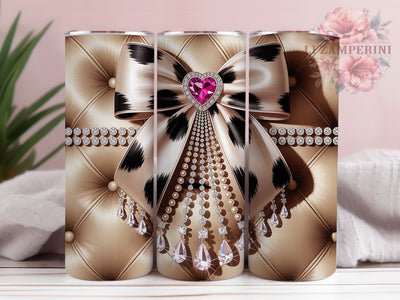 Western Cowhide Heart Bow 20oz Tumbler, Heart Gem, Coquette Bow, Diamond Glam, Polka Dot Style, 20oz Tumbler Wrap, Sublimation PNG Sublimation Li Zamperini 