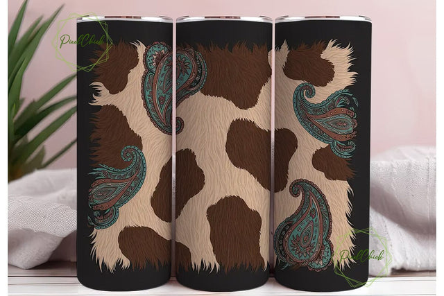 Western Cowhide & Paisley 20oz Tumbler Sublimation PixelChick 
