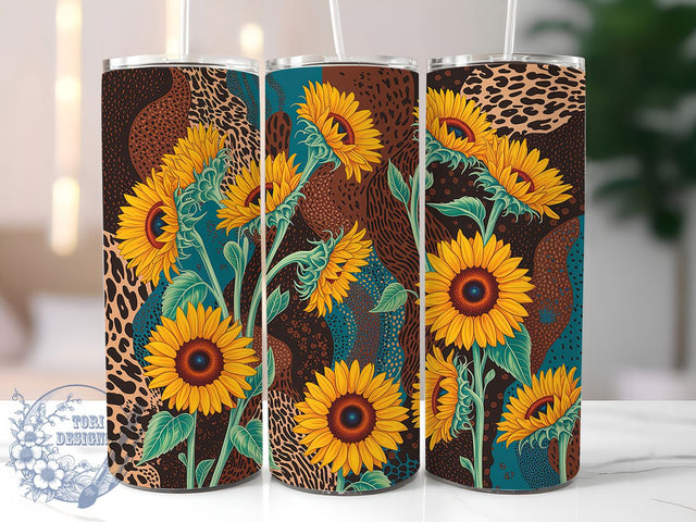 Western Cowhide Sunflower Tumbler, Rustic Farm Tumbler, Western Floral Wrap, Country Sunflower Wrap, Whimsical Cowhide Wrap, Sublimation Design, Trendy Gift Idea Sublimation ToriDesigns 