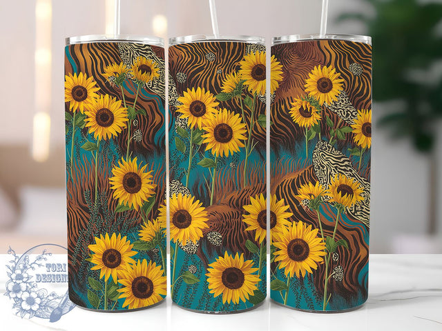 Western Cowhide Sunflower Tumbler, Rustic Farm Tumbler, Western Floral Wrap, Country Sunflower Wrap, Whimsical Cowhide Wrap, Sublimation Design, Trendy Gift Idea Sublimation ToriDesigns 